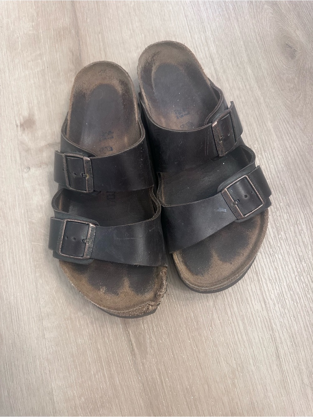 Birkenstock Double Buckle Leather Slide Sandals - Dark Brown